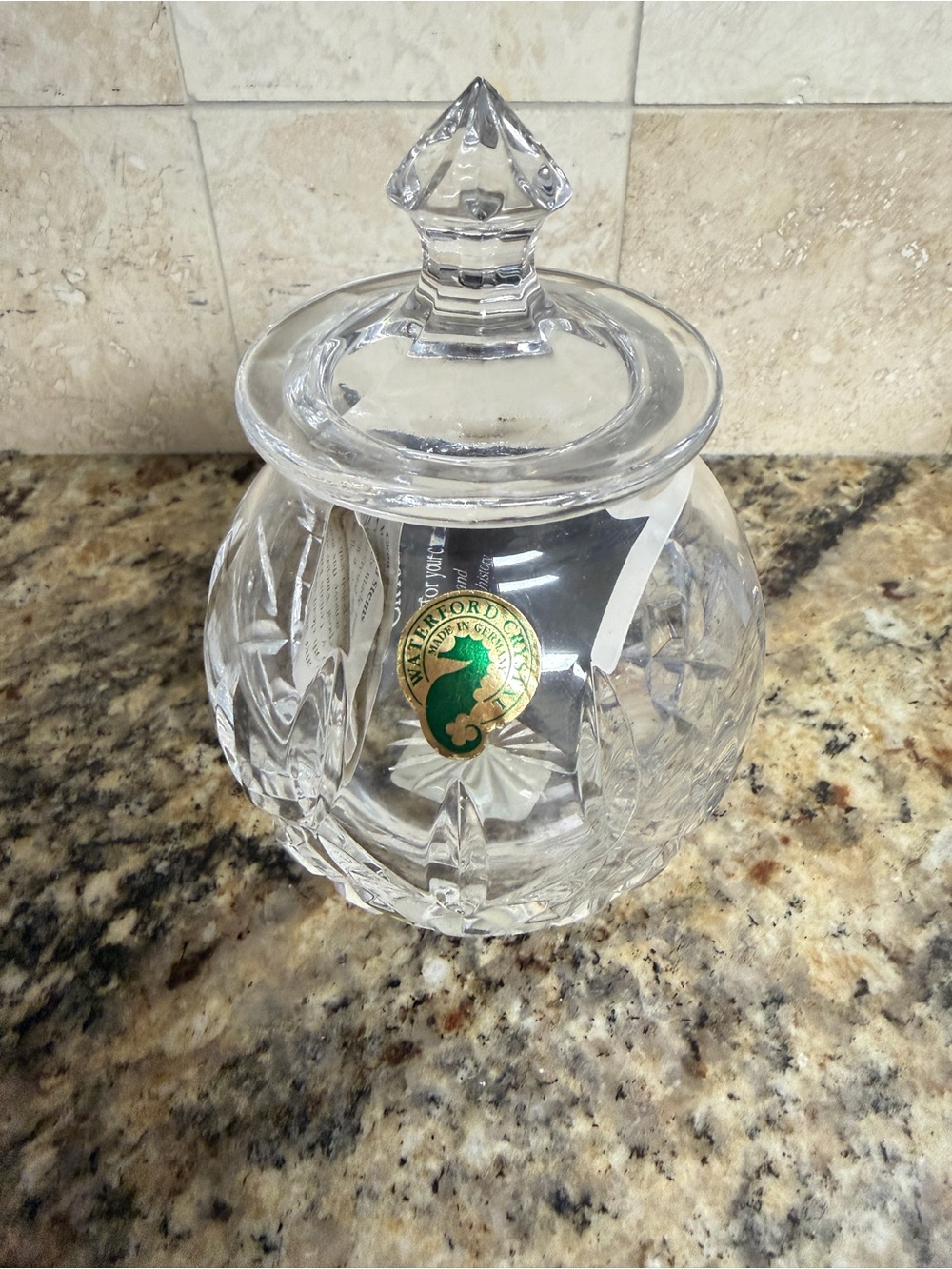 Waterford Clear Cut Crystal Lidded Jar with Faceted Finial